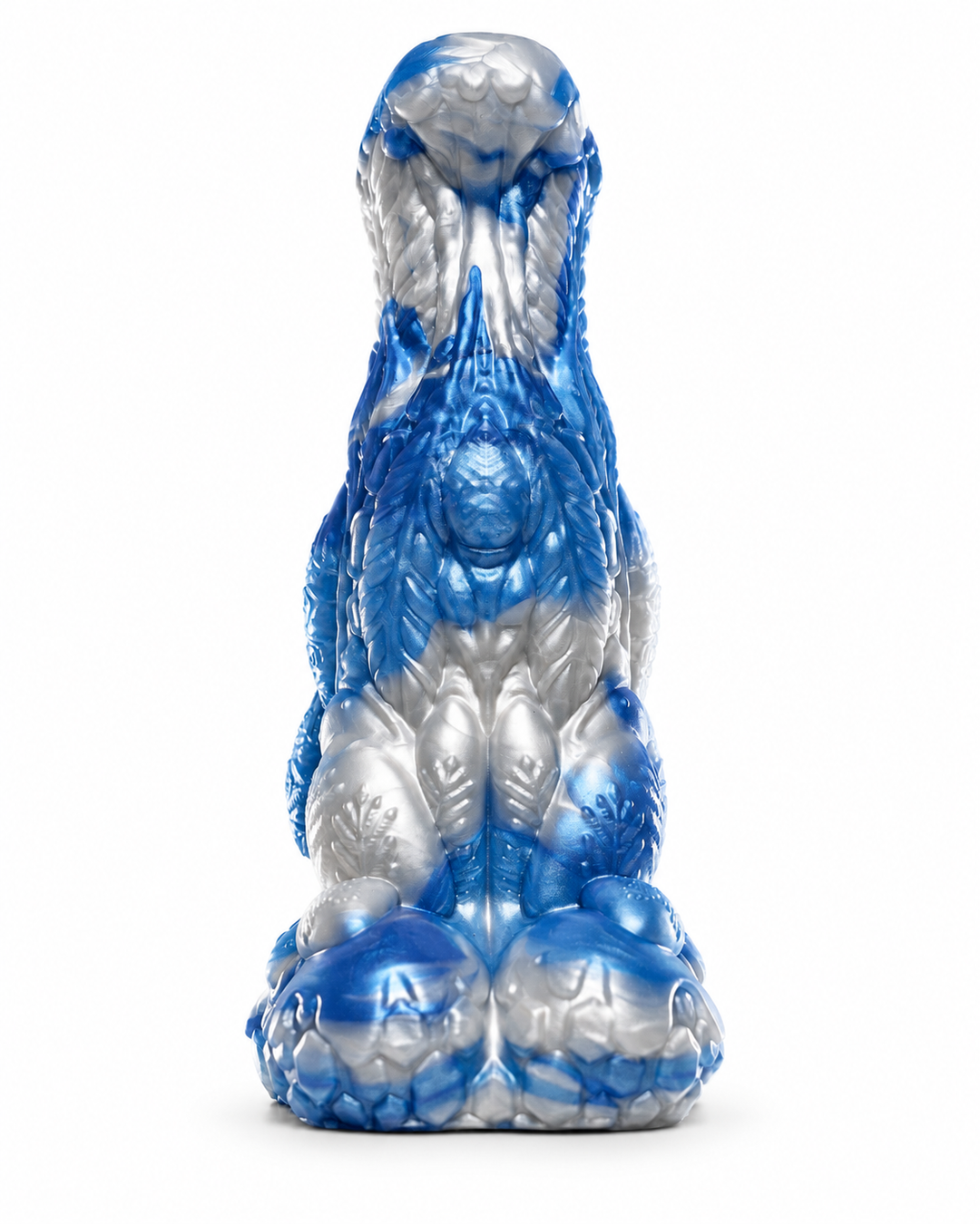 Rear view of Everest showing flowing sculpted ridges and snowflake motifs in metallic blue and silver.