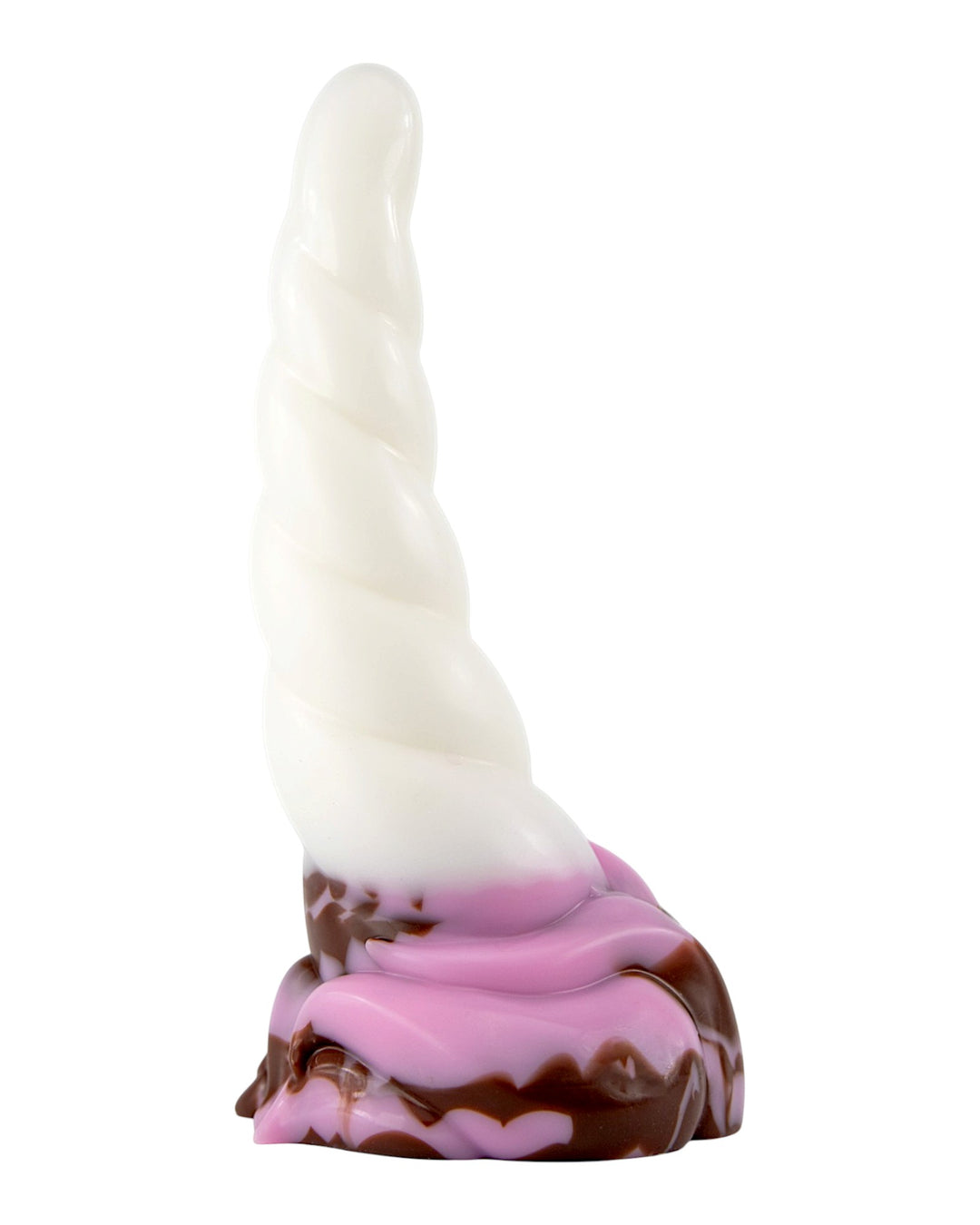 Side view of Frostmane’s Horn showing the rounded tip, spiral ridges and sweeping details around the base.