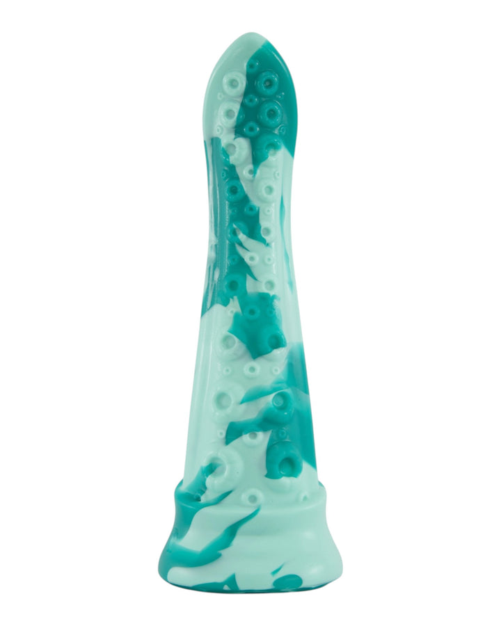 Front view of a mint and teal Phreak silicone tentacle toy with raised sucker details and a flared base.