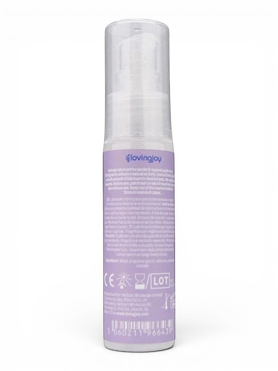 Loving Joy Silky Lubricant 30ml, water-based, vegan, condom safe, with pump dispenser.