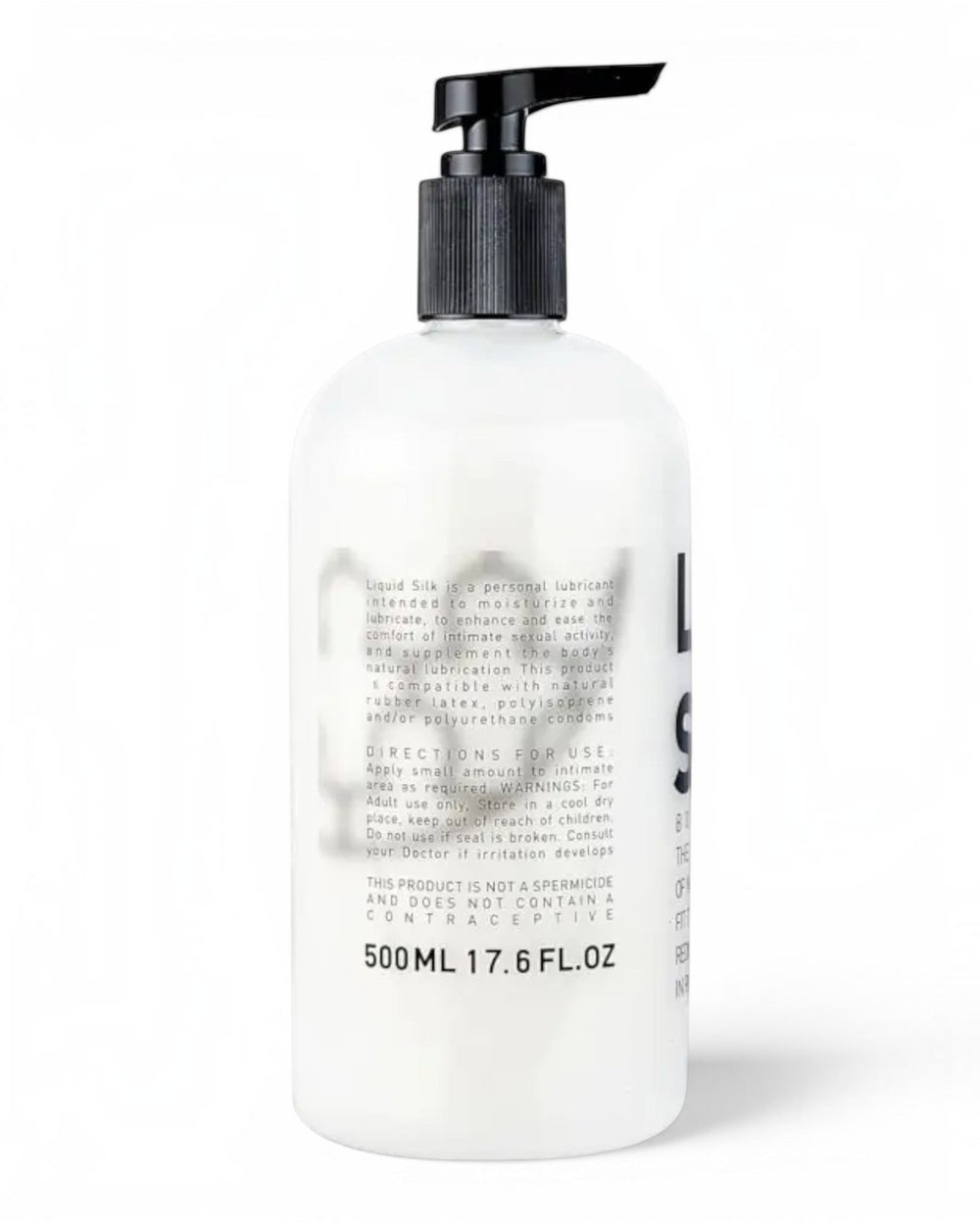 P.C Manufacturing Ltd Liquid Silk 500ml water-based lubricant bottle with a black pump dispenser