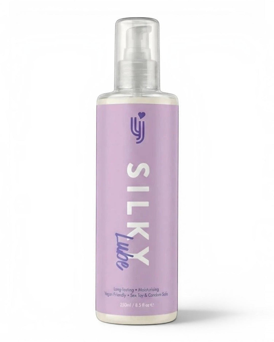P.C Manufacturing Ltd Loving Joy Silky water-based lubricant in a 250ml pump bottle with a light purple label.
