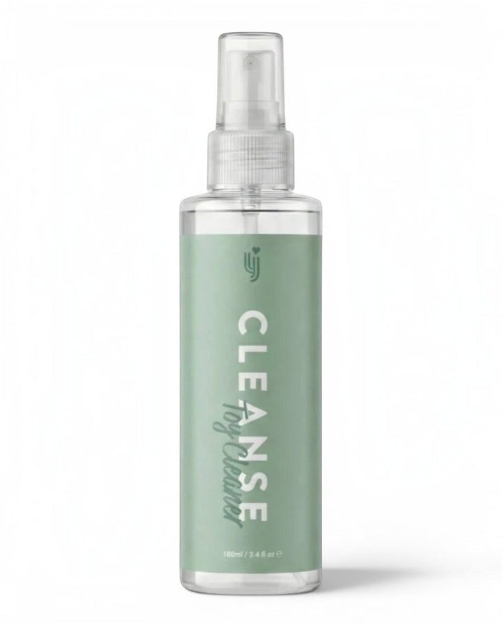 P.C Manufacturing Ltd Loving Joy Cleanse toy cleaner in a clear spray bottle with a sage green label