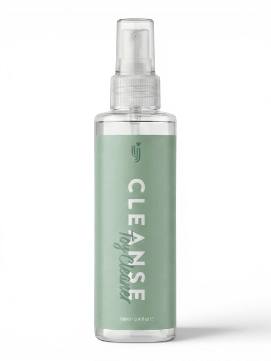 P.C Manufacturing Ltd Loving Joy Cleanse Toy Cleaner spray bottle, 100ml, clear liquid with light green label.