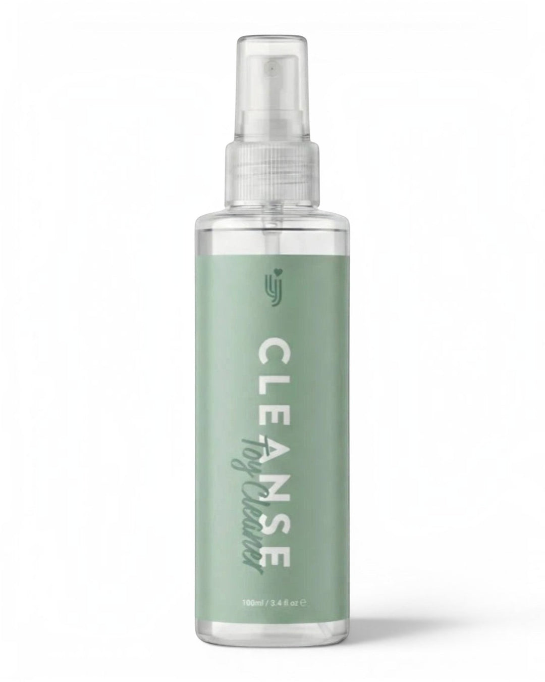 P.C Manufacturing Ltd Loving Joy Cleanse toy cleaner spray bottle with a sage green label on a white background.