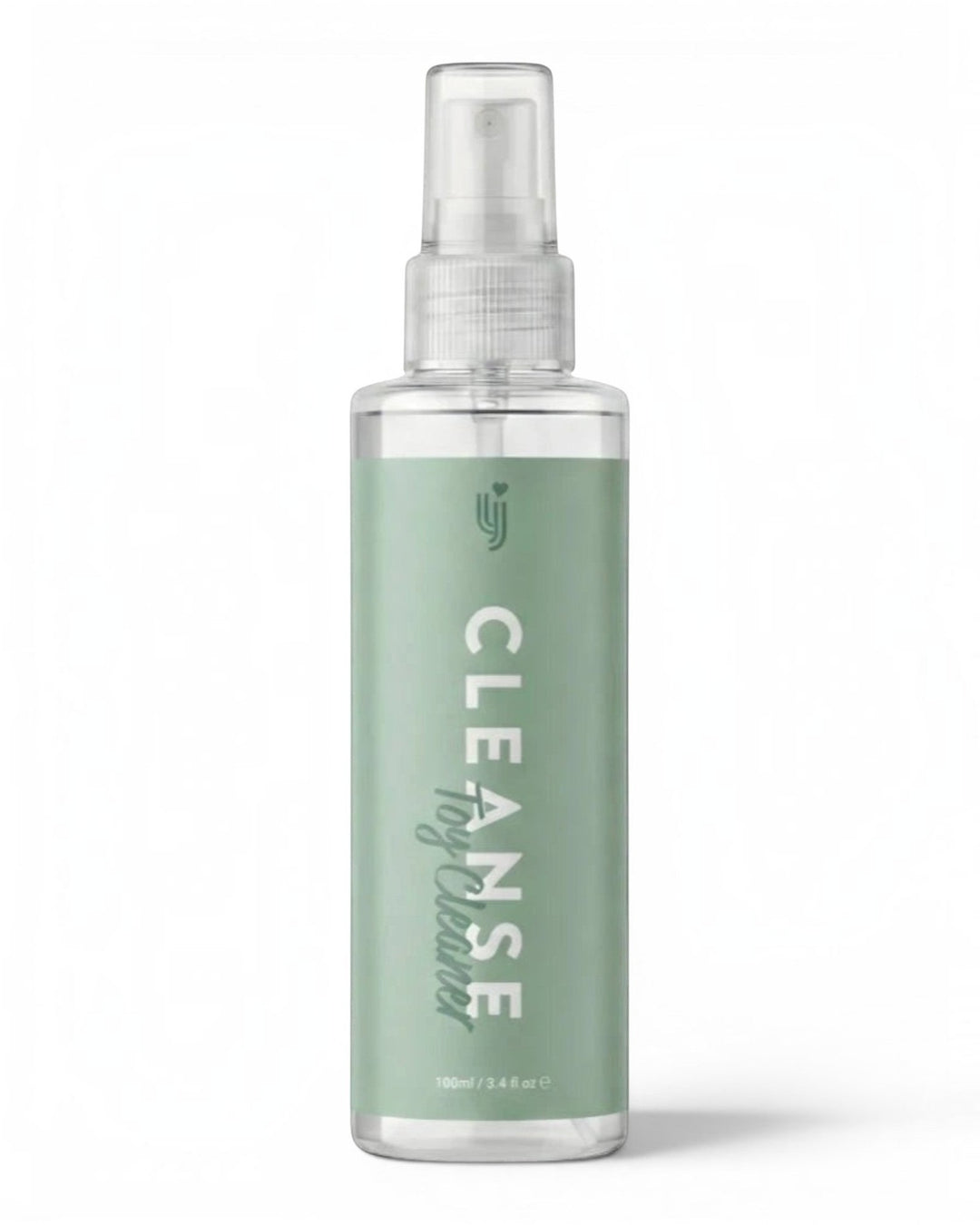 P.C Manufacturing Ltd Loving Joy Cleanse toy cleaner spray bottle in a clear 100ml container with a sage green label.